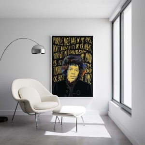 Jimi Hendrix Portrait - Street Art - Ready to Hang Framed Pop Art, Large Canvas Wall Decor Art