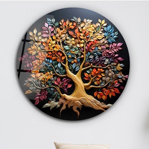 Colorful Tree of Life Tempered Glass Wall Art