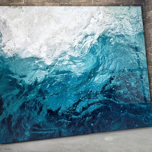 Blue Ocean Tempered Glass Wall Art: Abstract Coastal Decor