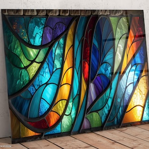 Abstract Stained Glass Paint Tempered Glass Wall Art - Mega Size