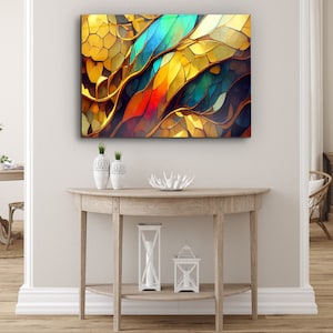 Abstract Stained Glass Art: Panoramic Tempered Glass Print