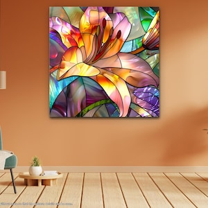 Stained Glass Art, Flower Wall Decor, Large Glass Wall Art, Tempered Glass Art, Modern Wall Art, Gift for Her, Wall Hangings,Wall Decoration