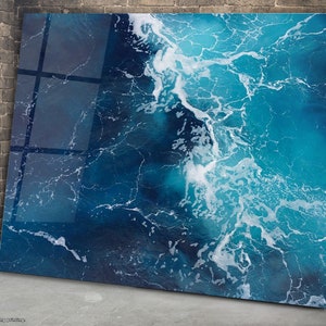 Tempered Glass Sea Waves Wall Art: Ocean Home Decor