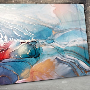 Abstract Marble Glass Wall Art: Panoramic Tempered Glass Print