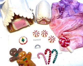 Wool Felt Gingerbread Houses, Play Silks, Wool Felt Cookies, and Wool Felt Candy. In stock, Ready to Ship!!!