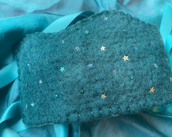 Felted Teal Wool Crown and Cape (36"x36" silk dyed to match) set. In stock-ready to ship!