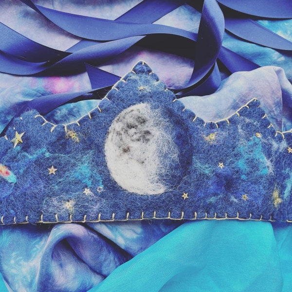 Moon crowns; Full, partial, crescent moons with a celestial feel. Waldorf Moon Crown. Birthday Moon Crown. Made to Order.