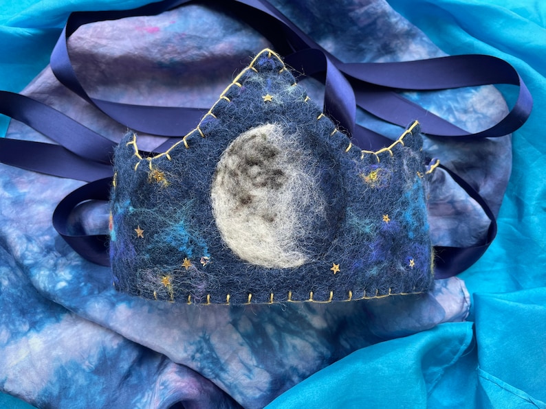 Moon crowns Full, partial, crescent moons with a celestial feel. Waldorf Moon Crown. Birthday Moon Crown. Made to Order. image 10