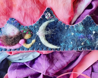 Waldorf Birthday Full Moon Solstice Crown with Small Fairy l Wool Crown
