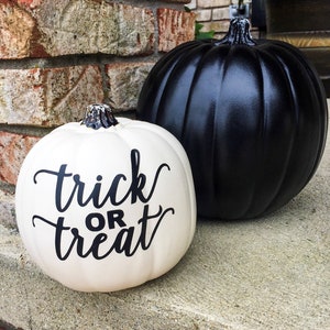 Trick or Treat Phrase Pumpkin | Halloween Decor | Fall | White Pumpkin | Decal