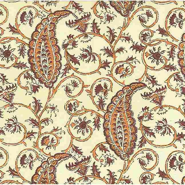 0979/2 - Mysore Paisley - 56"-Terra Cotta -Block Print-Indian Fabric-Country-Farmhouse-Handprint-Upholstery-Curtains-Table linen- Paisley