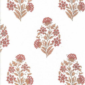 9234/6 - Taj Flower Print 56"-Floral Red-Country-Farmhouse-Indian fabric-Block Print-Curtains-Upholstery-Pillows-Hand print-Mughal
