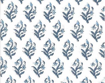 9235/1 - Buti Print 56"-Dusty Blue  -Floral-Country-Farmhouse-Indian fabric-Block Print -Curtains -Upholstery -Pillows -Mughal -Table-linen