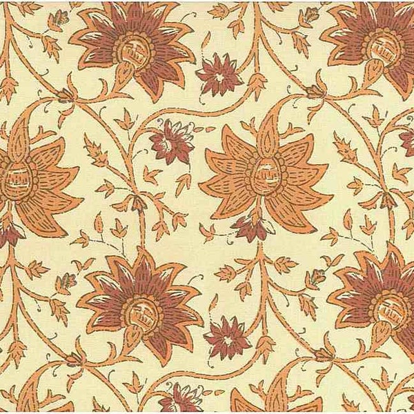 0981/2 - Shiraz Print 56"-Melon -Block Print-Indian Fabric-Country-Farmhouse-Handprint-Upholstery-Curtains-Table linen- Kalamkari