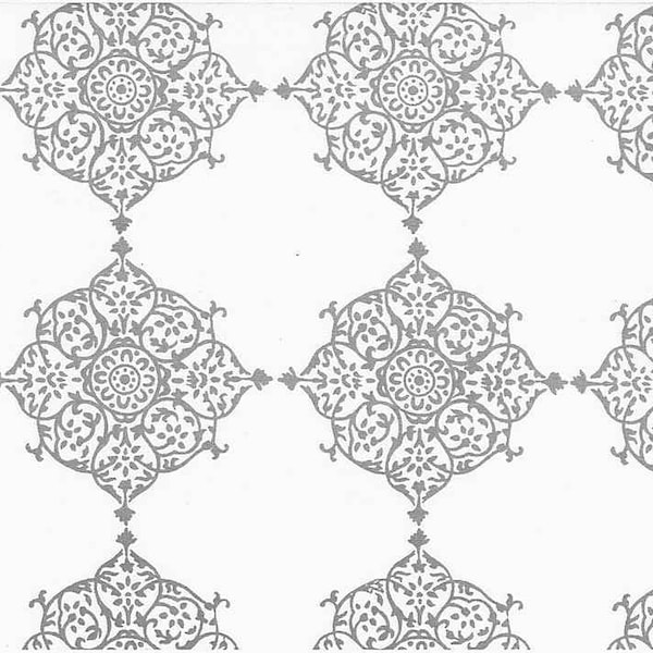 9222/2 - Seville Print 56"-Fog -Block Print-Geometric-Tile-Indian Fabric-Country-Handprint fabric-Upholstery-Curtains-Table-linen-Pillows