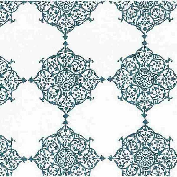 9222/1-Seville Print  56"-Tile Blue-Block Print-Geometric-Tile-Indian Fabric-Country-Handprint fabric-Upholstery-Curtains-Table-linen-Pillow