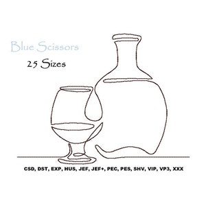 Brandy Embroidery Design, Cognac Embroidery Design, Brandy Glass Embroidery Design, Cognac Glass Embroidery Design, Brandy Glass and Bottle