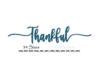 Thankful Embroidery Design, Machine Embroidery Quote (Digital Download)