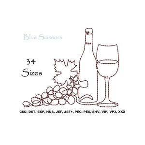 Wine Embroidery Design, Wine Bottle Embroidery Design, Wine Glass Design, Wine Machine Embroidery Design, Embroidery Wine Bottle Design