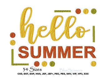 Hello Summer Embroidery Design, Machine Embroidery Quote (Digital Download)