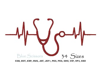 Heartbeat Stethoscope Embroidery Design, Machine Embroidery File