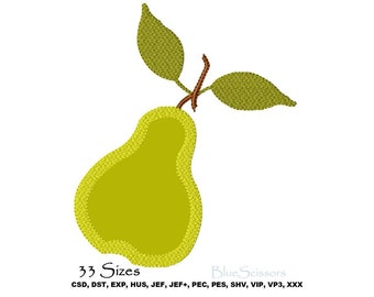 Pear Applique Embroidery Design, Machine Embroidery (Digital Download)