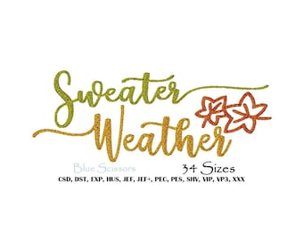 Sweater Weather Machine Embroidery Design, Fall Leaves (CSD, DST, EXP...)