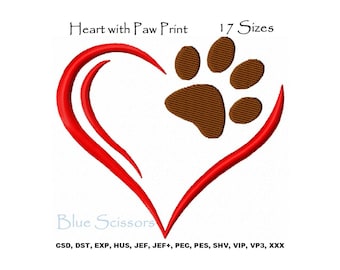 Heart Paw Print Embroidery Design (Machine Embroidery)