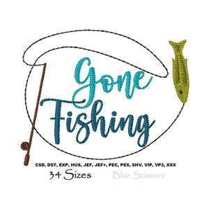 Gone Fishing Embroidery Design, Fishing Embroidery Design, Machine Embroidery Design, Hook Embroidery Design, Embroidery Gone Fishing Design