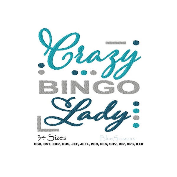 Crazy Bingo Lady Embroidery Design, Embroidery Crazy Bingo Lady Design, Machine Embroidery Design, Crazy Bingo Lady, Quilt Embroidery Quotes