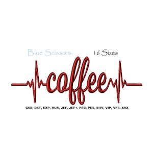 Coffee Heartbeat Line Embroidery Design, Coffee Heartbeat Embroidery Design, Machine Embroidery Design, Coffee Embroidery Design, Coffee