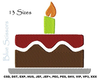 Birthday Cake Embroidery Design, One Candle (Machine File)