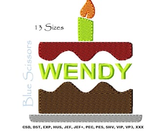 Birthday Cake Embroidery Design, Personalized Name (Machine Embroidery File)