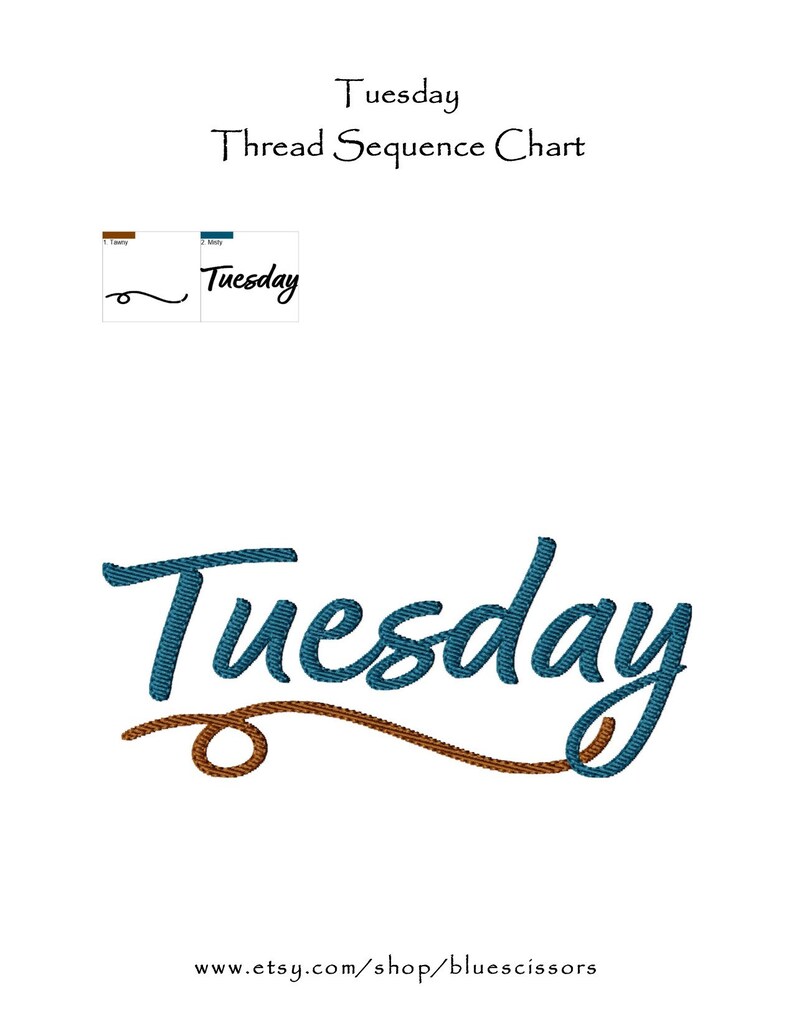 Thread In Cursive Tuesday Embroidery Design, Machine Embroidery Quote (digital Download ...