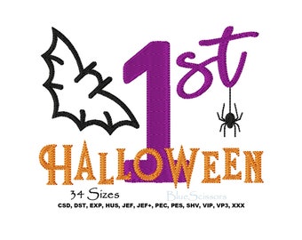 First Halloween Embroidery Design, Spooky Bat & Spider (Digital Download)