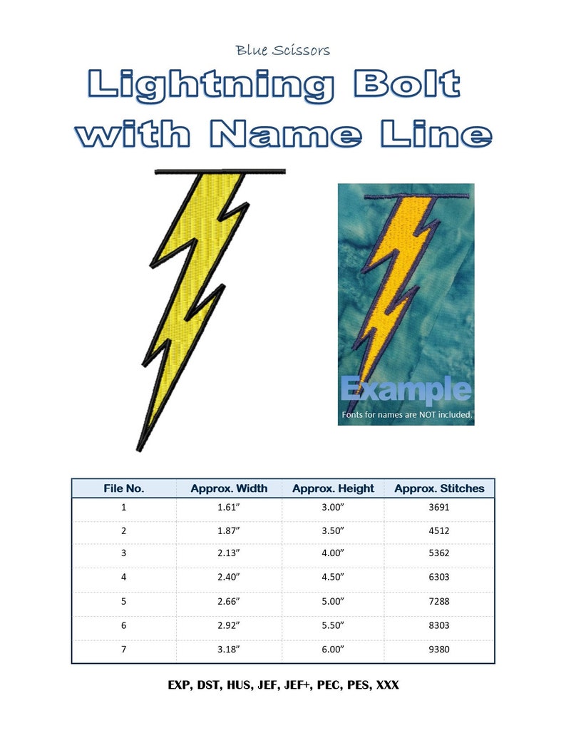 Lightning Bolt With Name Line Solid Fill Embroidery Design Etsy