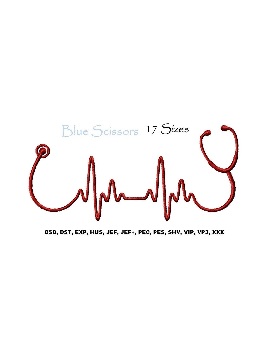 Heartbeat Stethoscope Embroidery Design, Heartbeat Embroidery Design