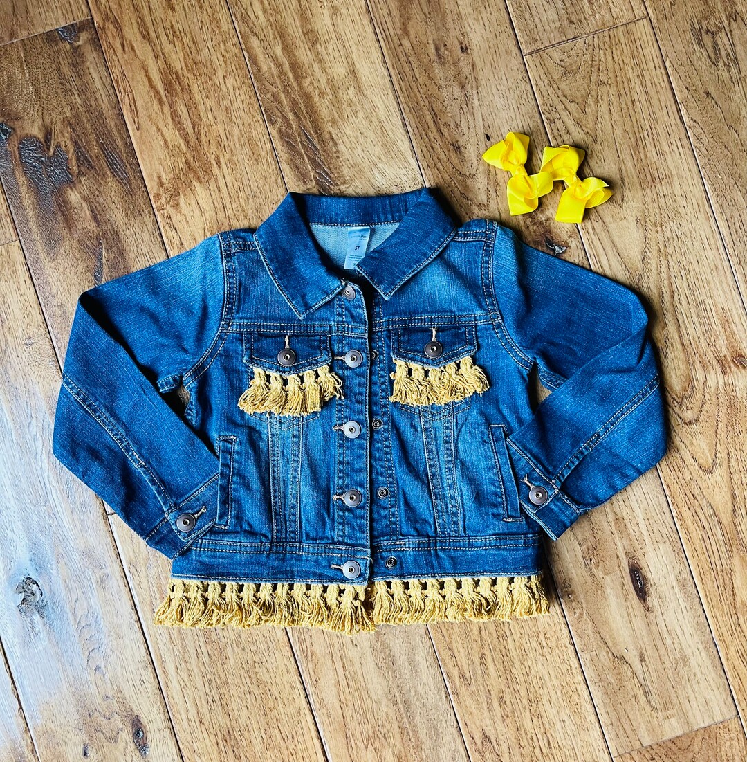 Girls Jean Jacket With Unique Gold Fringe Detail, 5T Etsy