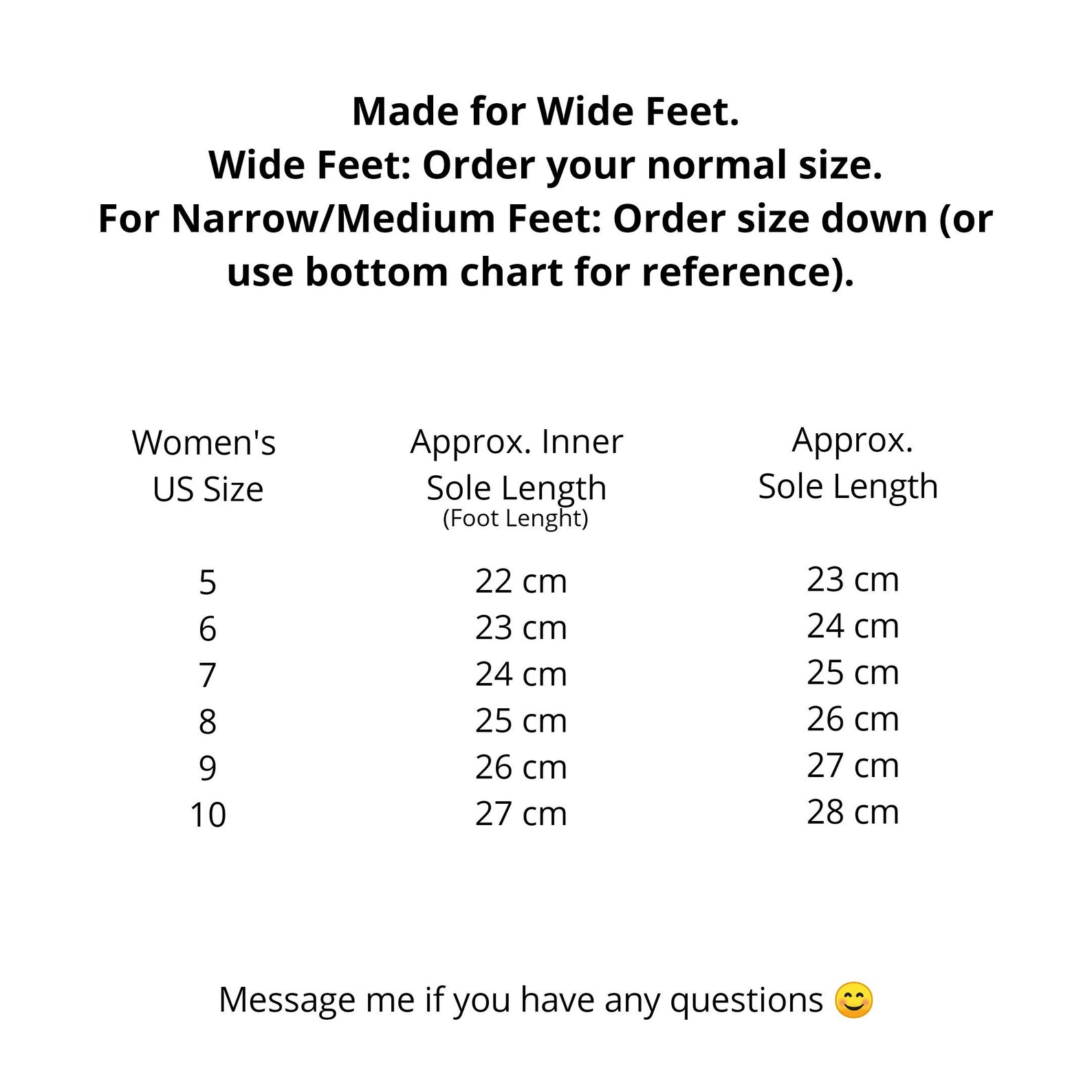 huaraches shoe size chart