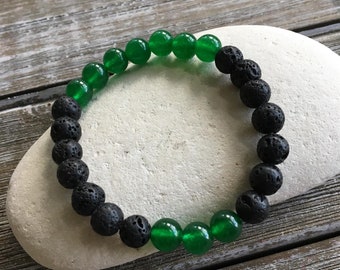 Green Jade + Natural Black Lava bead OGUN Bracelet | OGUN Bracelet | Pulsera de Oggun | Orisha Ogun Jewelry | Ogun Santeria Bracelet