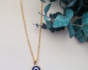 18k Gold Blue Evil Eye Pendant Dainty Necklace | Dark Blue Evil Eye Gold Jewelry| Layering Minimalist necklace | Third Eye | Gift for her