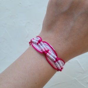 Handmade Waxed Thread Waterproof Adjustable Bracelet | Pink White Surf Boho Bracelet | Friendship Bracelet | Unisex woven braided