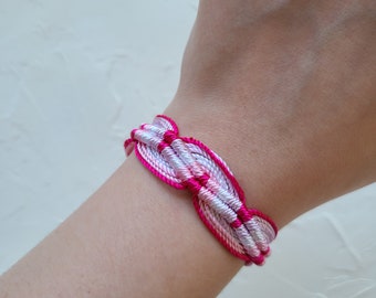 Handmade Waxed Thread Waterproof Adjustable Bracelet | Pink White Surf Boho Bracelet | Friendship Bracelet | Unisex woven braided