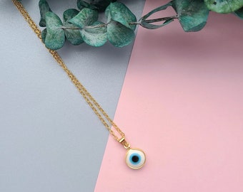 18k Gold Blue Evil Eye Pendant Dainty Necklace | White Blue Evil Eye Gold Jewelry | Layering Minimalist necklace | Third Eye | Gift for her