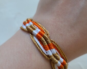 Handmade Waxed Thread Waterproof Adjustable Bracelet | Brown Orange White Surf Boho Bracelet | Friendship Bracelet | Unisex woven braided