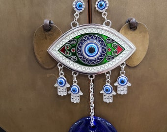 Evil Eye Protection + Hamsa Hand Hanger | Hand of Fatima | Hamesh, Chamsa, Khamsa Hand | Hamsa wall Art | Hamsa Charm | Evil Eye Decoration