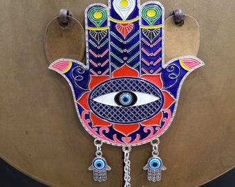 Hamsa Hand + Evil Eye Protection Amulet | Hand of Fatima | Hamesh, Chamsa, Khamsa Hand | Hamsa wall Art | Hamsa Charm | Evil Eye Decoration