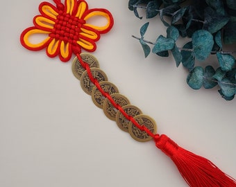 Feng Shui Six 6 coins Mystic Knot Tassel | Feng Shui Wealth Money Amulet | Feng Shui Lucky Wealth Charm | Feng Shui Decor | Period 8