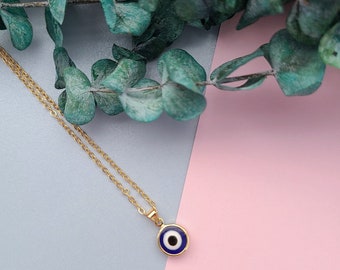 18k Gold Blue Evil Eye Pendant Dainty Necklace | Dark Blue Evil Eye Gold Jewelry| Layering Minimalist necklace | Third Eye | Gift for her