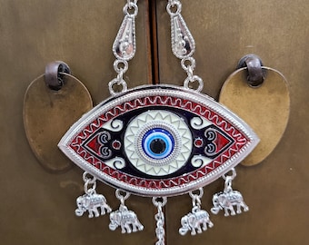 Red Blue Evil Eye Protection + Elephant Hanger | Evil eye wall Art | Evil Eye Decoration | Feng Shui Decor 2024